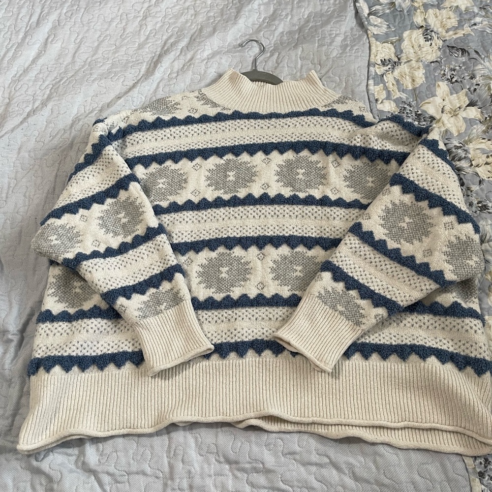 a.n.a. Cream and Blue Patterned Turtleneck Sweater